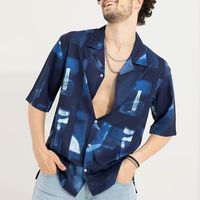 Abstract Block Blue Oversized Shirt - View 1