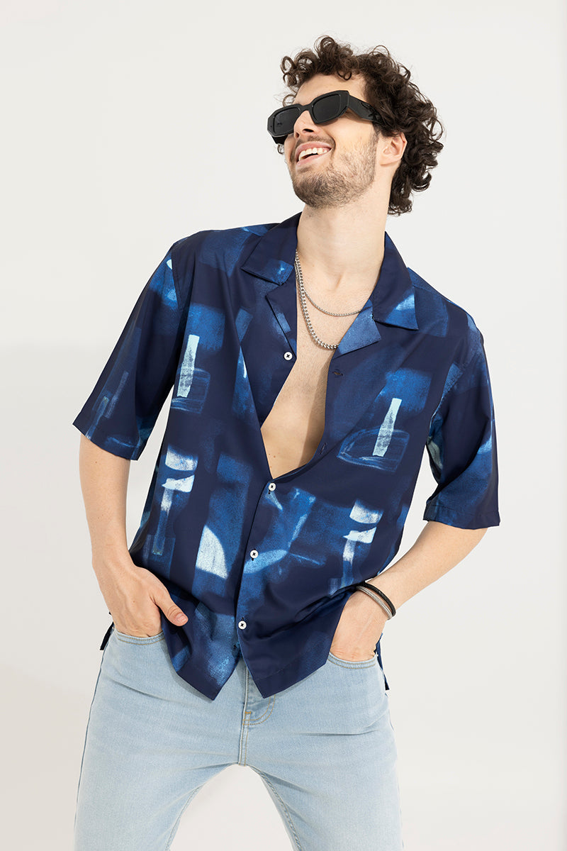 Abstract Block Blue Oversized Shirt - View 1