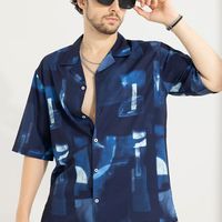 Abstract Block Blue Oversized Shirt - View 2