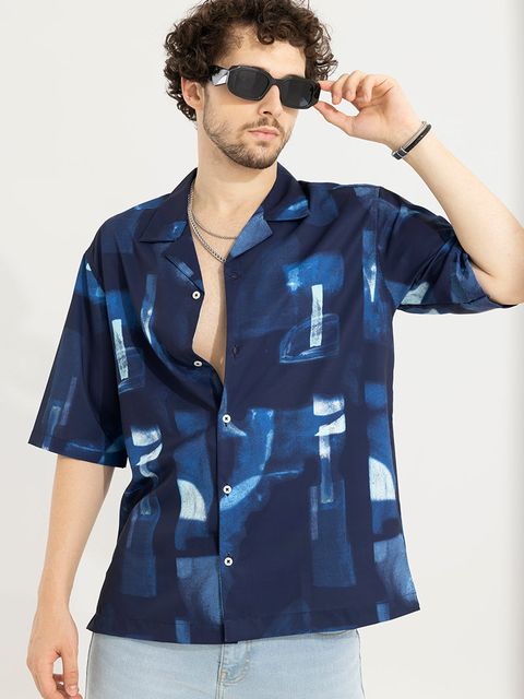 Abstract Block Blue Oversized Shirt - View 2