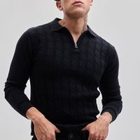 Black Zipper Knitted Polo T-Shirt - View 1