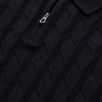 Black Zipper Knitted Polo T-Shirt - View 2