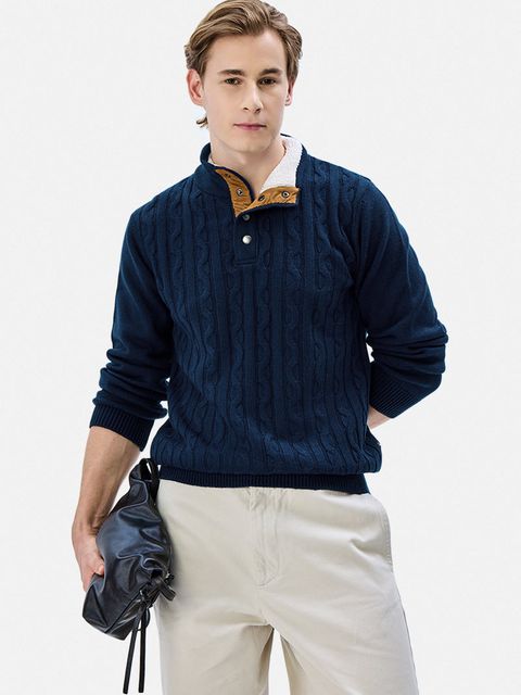 Mock Neck Cable Knit Luxe Sweater - View 1