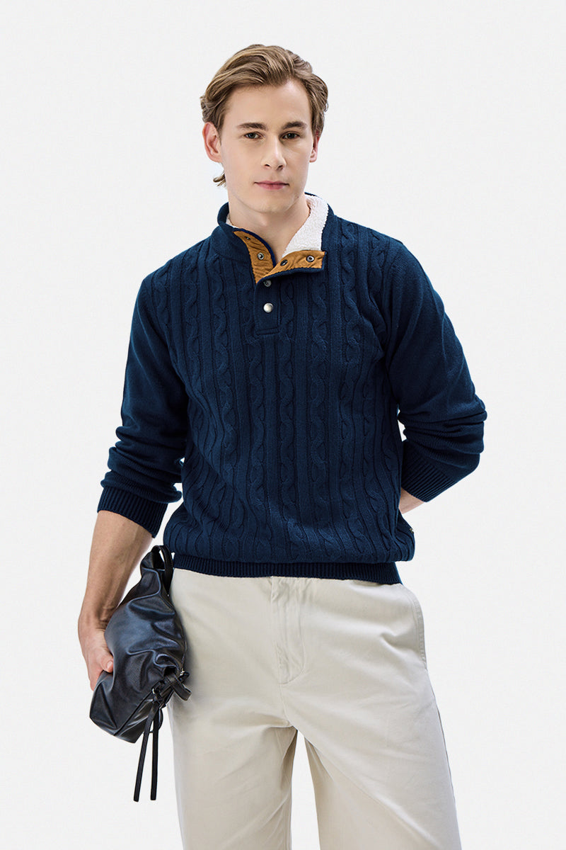 Mock Neck Cable Knit Luxe Sweater - View 1