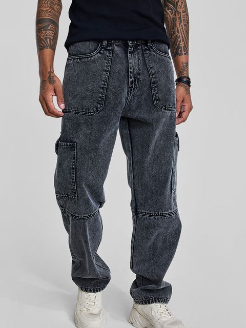 Charcoal Grey Baggy Fit Jeans - View 1