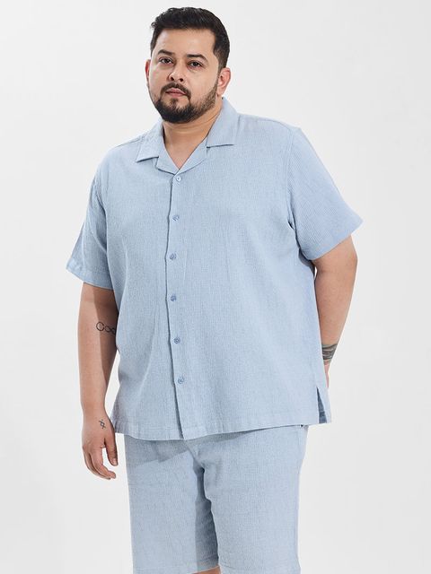 Light Blue Relaxed Fit Plus Size Co-ords - View 1