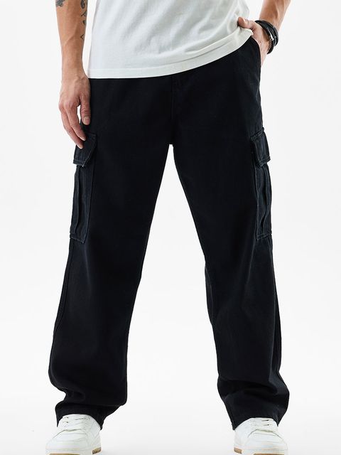 Pull On Jet Black Baggy Fit Jeans - View 1