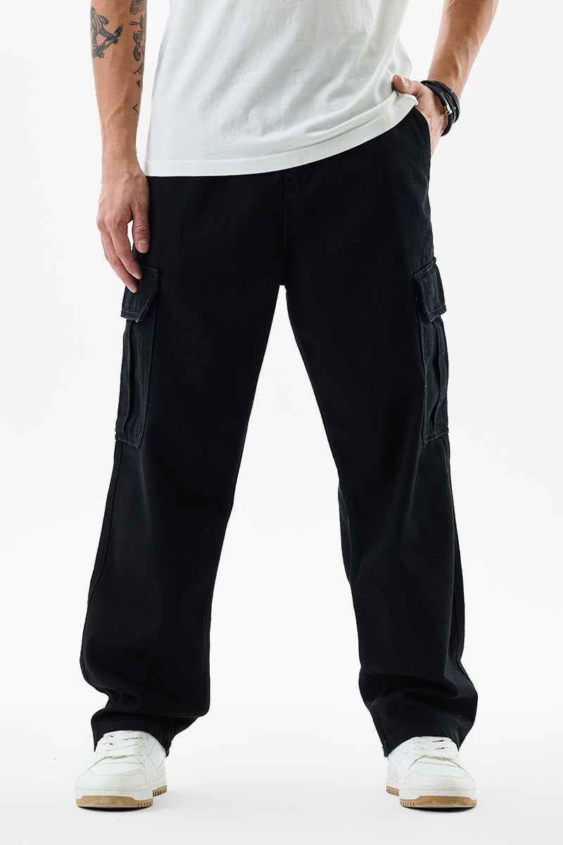 Pull On Jet Black Baggy Fit Jeans - View 1