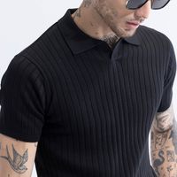 Sleek Striped Black Polo T-Shirt - View 1