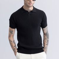 Sleek Striped Black Polo T-Shirt - View 2