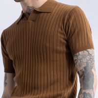Sleek Striped Brown Polo T-Shirt - View 1